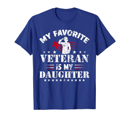 My Favorite Veteran Is My Daughter Usa Flag Vintage Women Men T-Shirt