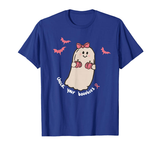 Check Your Boobies Ghost Halloween Breast Cancer Awareness T-Shirt