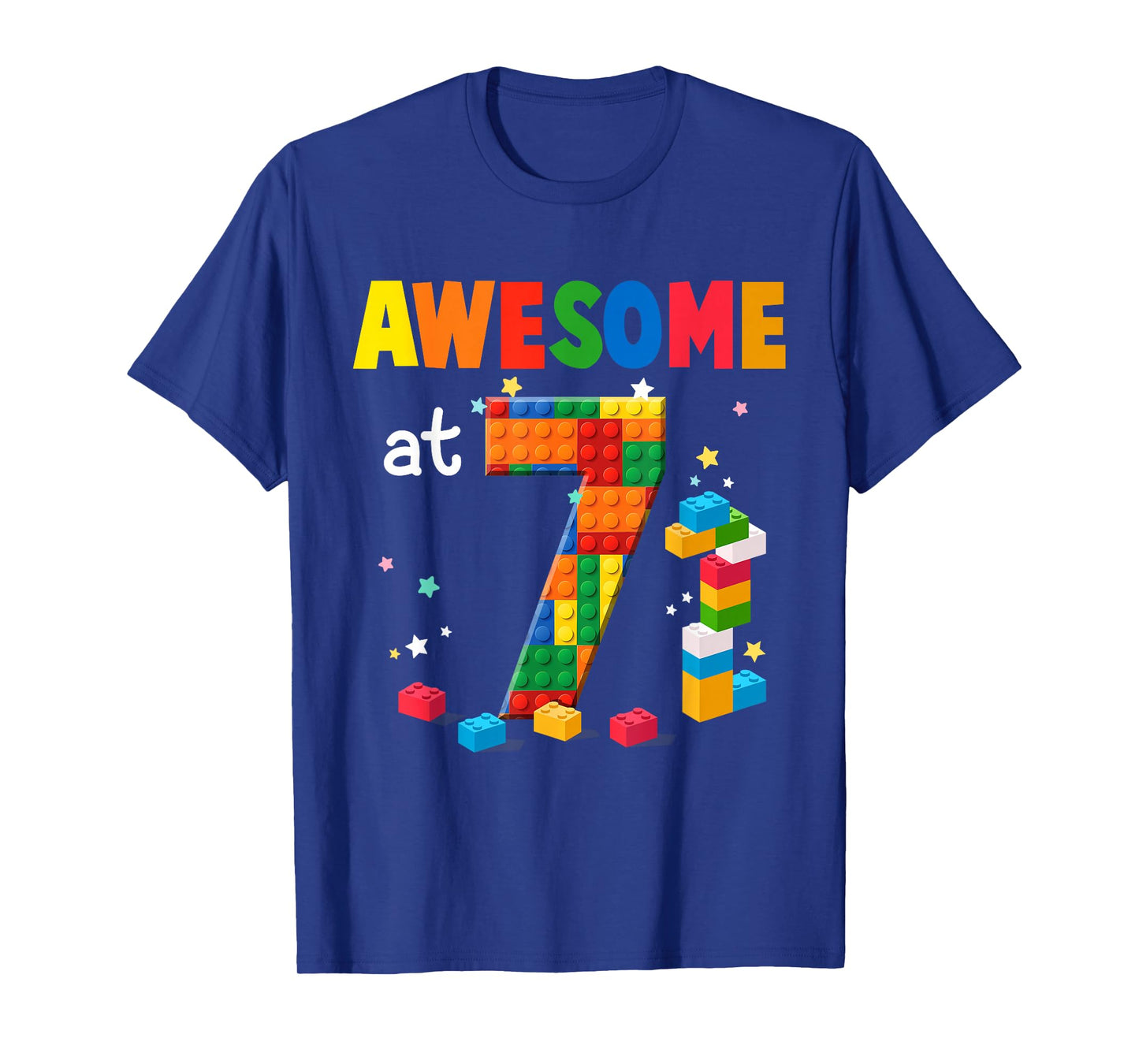 Building Blocks Brick 7th Birthday Shirt 7 Year Old Boy Gift T-Shirt