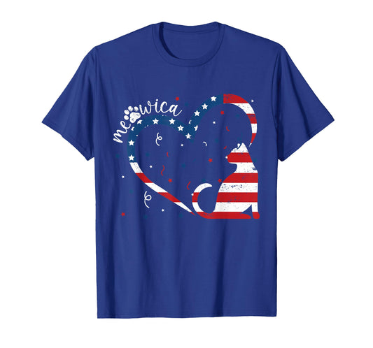 Cat 4th Of July USA American Flag Patriotic Heart Cat Paw T-Shirt