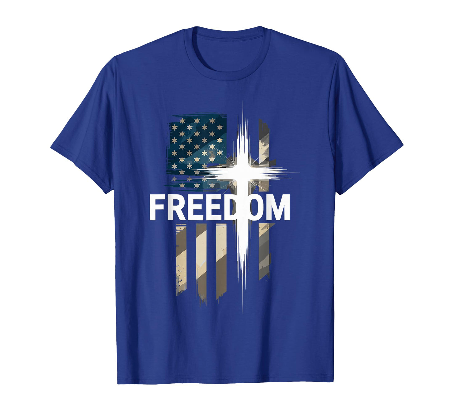 Grunge American Flag and Cross Faith Family Freedom T-Shirt