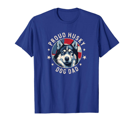 Proud Husky Dad American Flag Patriotic Husky Dad T-Shirt