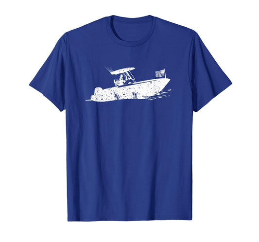 Center Console Boat, American Flag, Motorboat, Fishing Boat T-Shirt