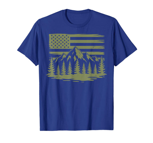 Forest Mountain USA Flag Wildlife Camping T-Shirt