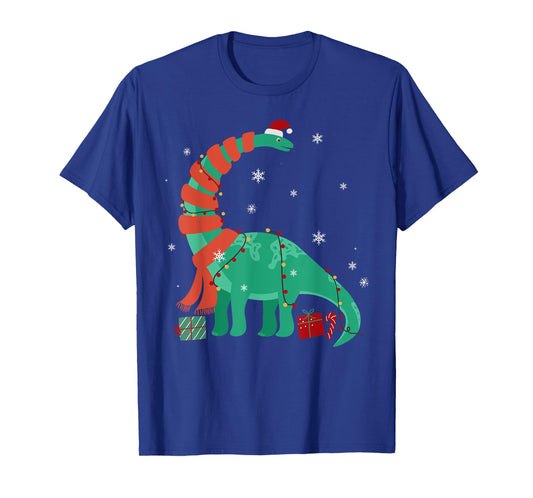 Funny Christmas Dinosaur Santa Xmas Lights Brontosaurus T-Shirt
