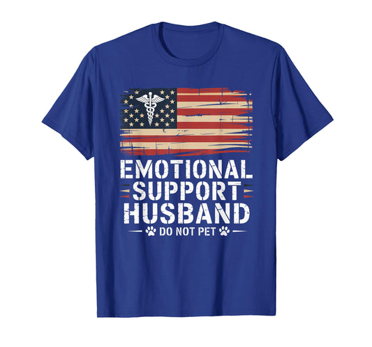 Funny Emotional Support Husband Do Not Pet American Flag T-Shirt