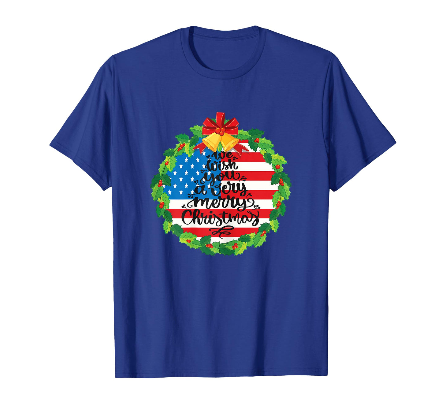 Womens Merry Christmas Wreath Bells Funny Usa Flag Beautiful Cute T-Shirt