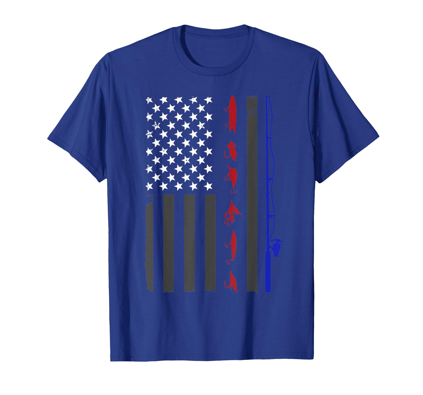 American Flag Fishing Vintage Fishing Pole and Lures Women Kids Men T-Shirt