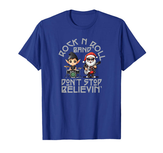 Rock and Roll Santa and Elf Band Christmas T-Shirt