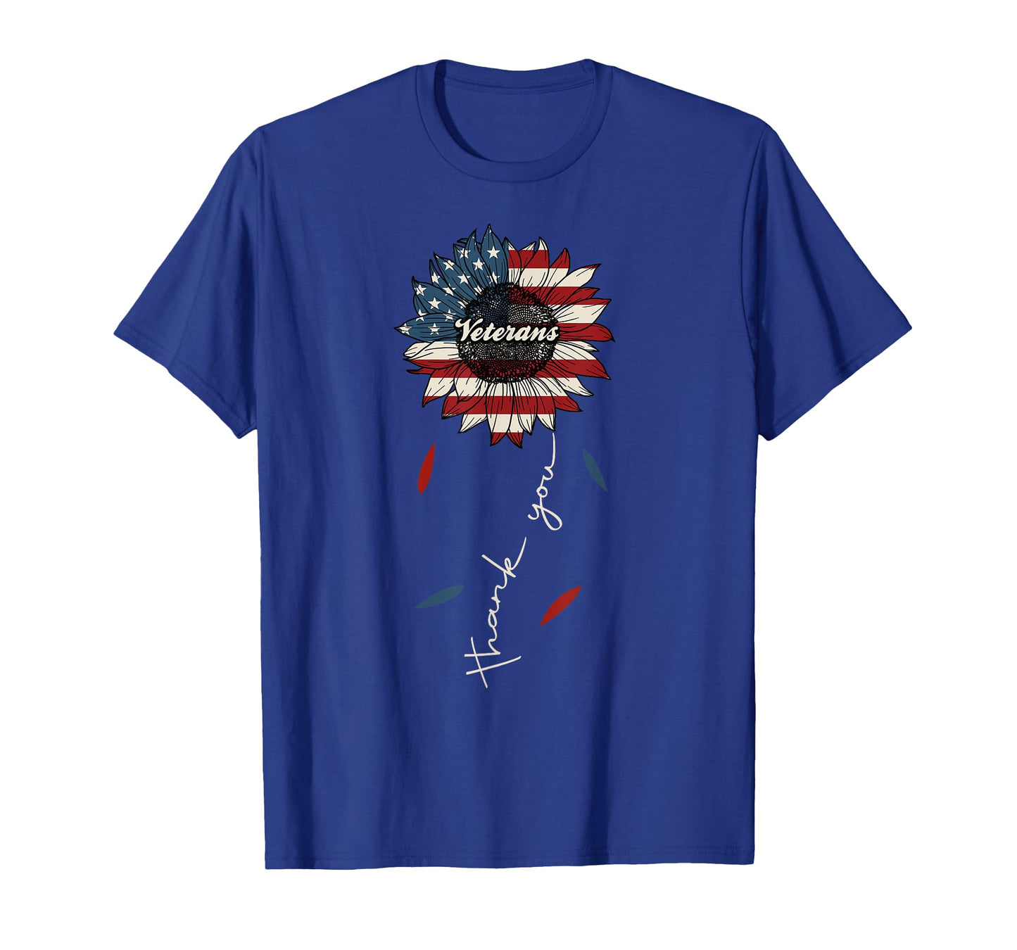 Thank You Veterans Sunflower US America Flag Patriotic Women T-Shirt