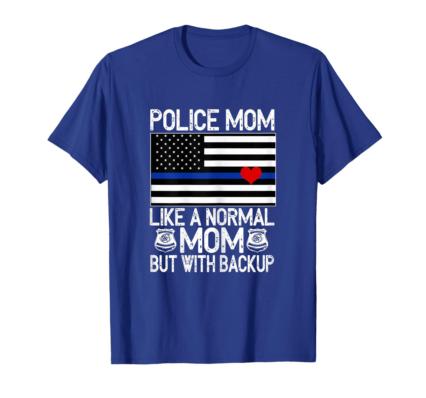 Police Mom Proud Officer Mom Blue Line American Flag T-Shirt for Women
