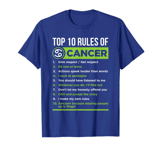 Top 10 Rules of Cancer Zodiac Facts Features Horoscope T-Shirt