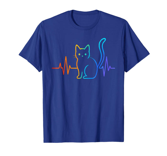 Colorful Heartbeat Cat Cute Cat Lover T-Shirt
