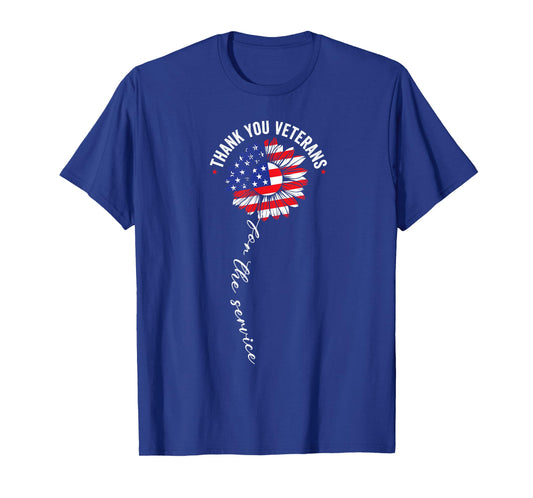 Thank You Veterans Sunflower USA Flag Military Patriotic T-Shirt