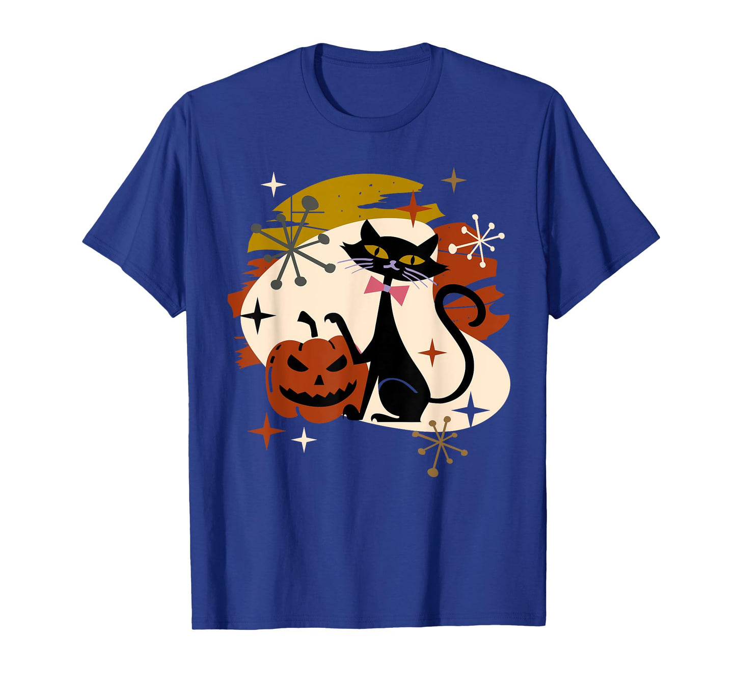 Black Cat and Pumpkin Atomic Retro Halloween T-Shirt