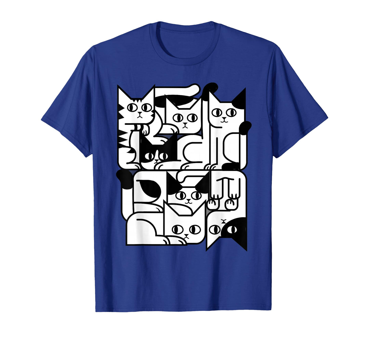 Feline Animal Friends Apparel for Cat Enthusiasts Geometric Cat Silhouette Abstract Kitten Classic Cute Cat T-Shirt, Small, Black