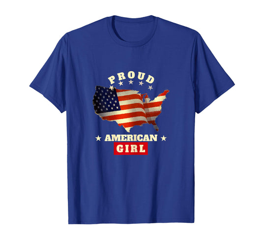 USA Flag Patriotic 4th of July Proud American Girl T-Shirt