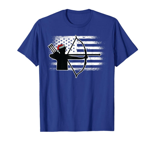 Archery American Flag Christmas Bow Hunting X-Mas Hunter T-Shirt for Women Kids Men