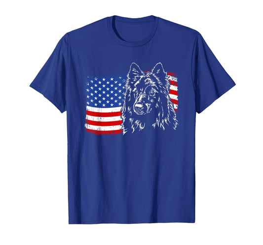 Proud Belgian Sheepdog American Flag patriotic dog gift Women Kids Men T-Shirt