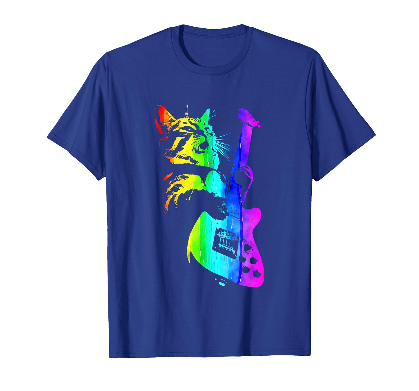 Funny HOUSE CAT Rainbow DJ Cat Kitty Rock Cat Playing Guitar T-Shirt