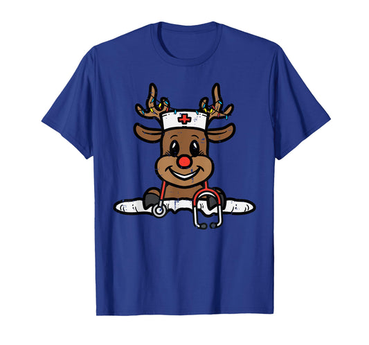 Christmas Nurse Reindeer Xmas Scrub Top Men Women RN ICU ER T-Shirt