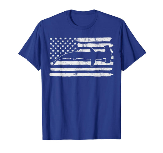 Hammerhead Shark USA Flag 4th Of July Fourth Vintage T-Shirt