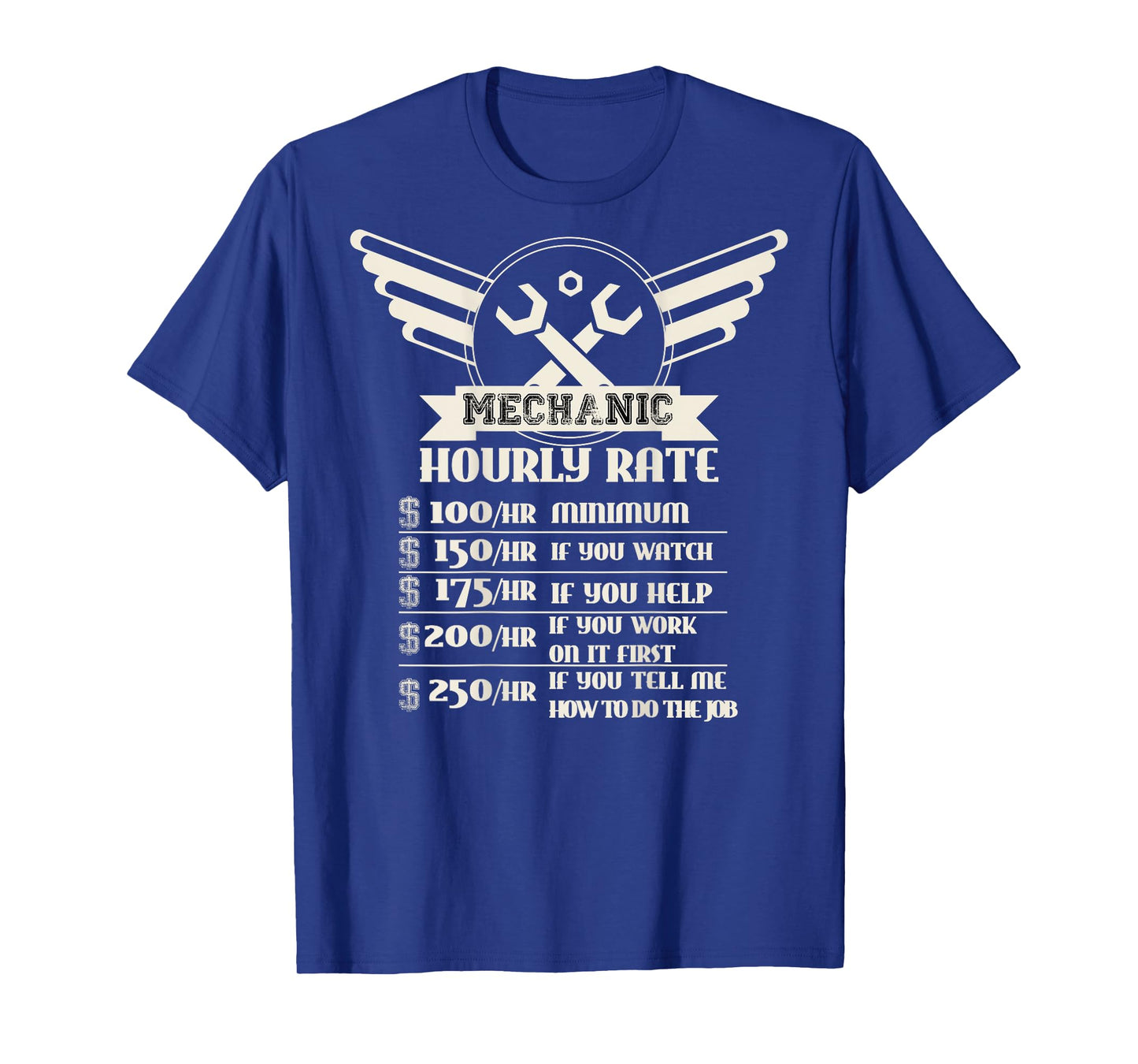Backside Funny Mechanic Hourly Rate Distressed Design Shirt