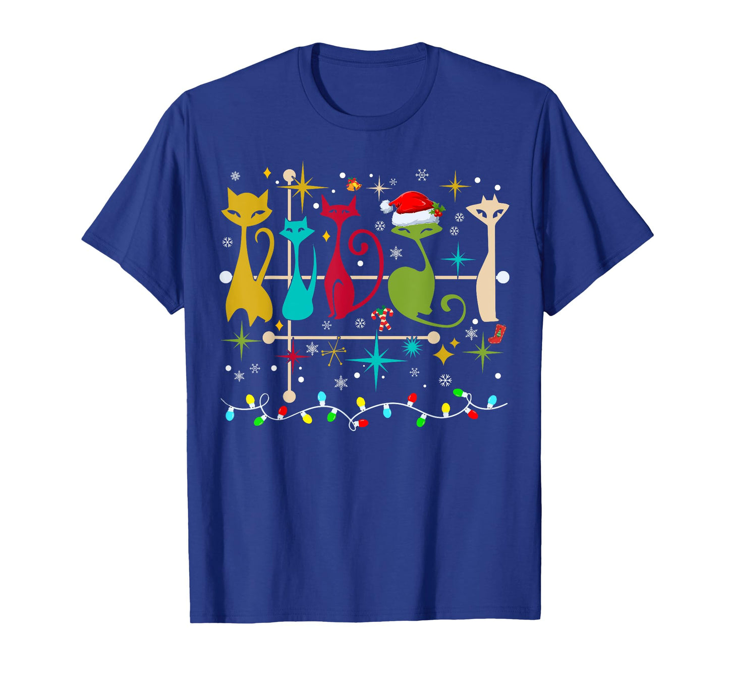 Mid Century Modern Look Cats Christmas Retro 50s 60s Xmas T-Shirt