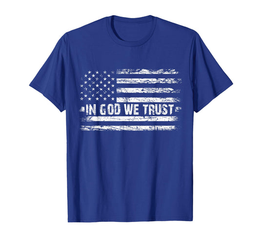 Vintage in God We Trust USA Flag Cross Patriotic Christian Women Men T-Shirt