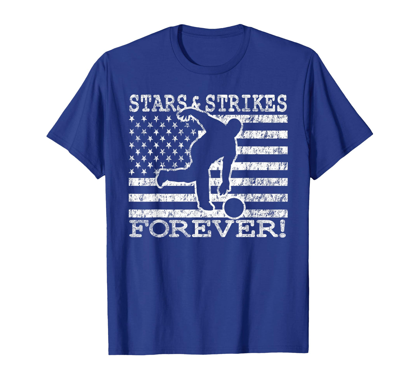 Stars and Strikes Forever Bowling American Flag Bowler T-Shirt