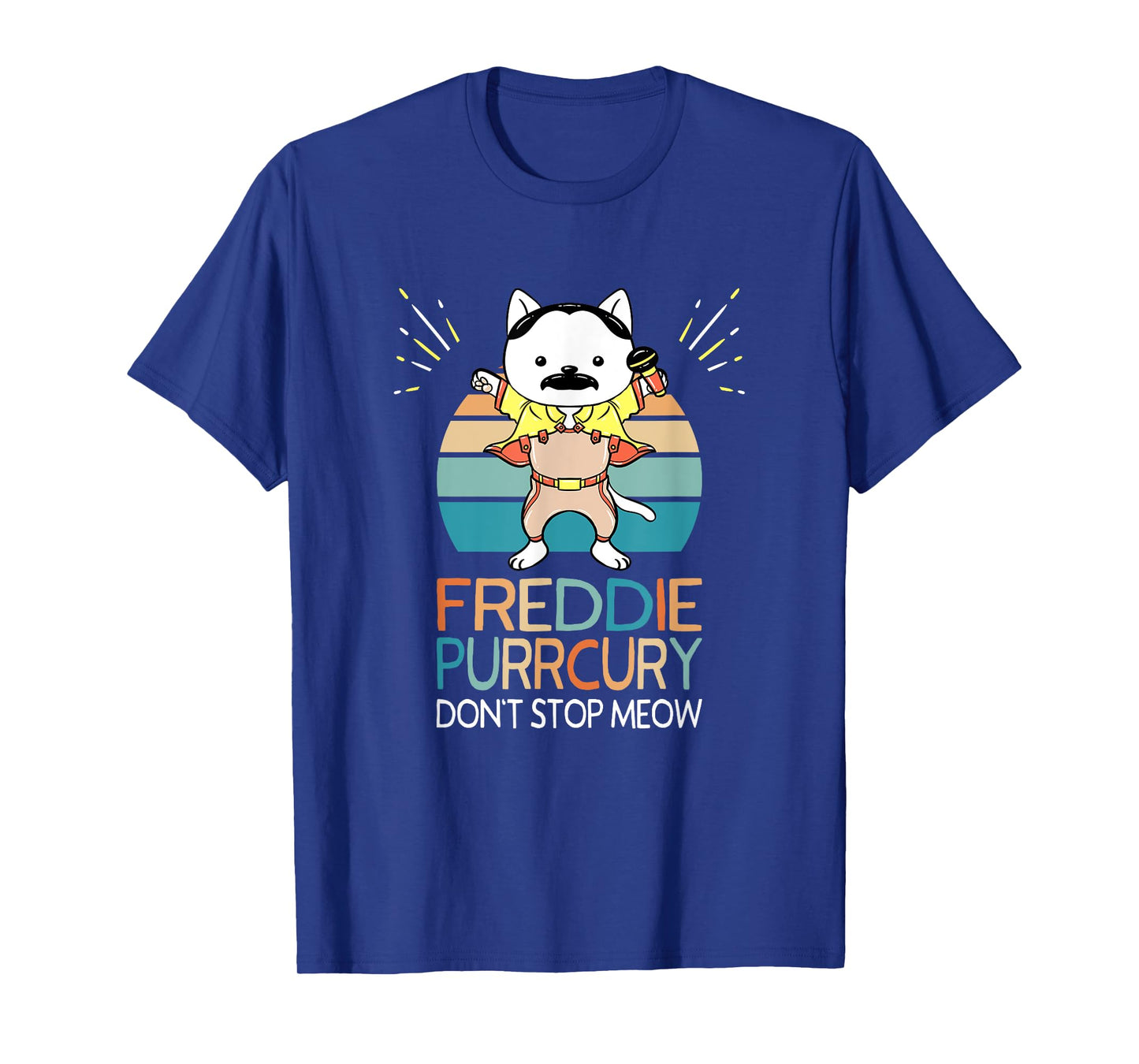 The Purrrfect Cat Store Don't Stop Meow Freddie Purrcury Funny Cat Music Pun Gift T-Shirt - Black, Unisex-Adults/Kids, Short Sleeve, Classic Fit, Small