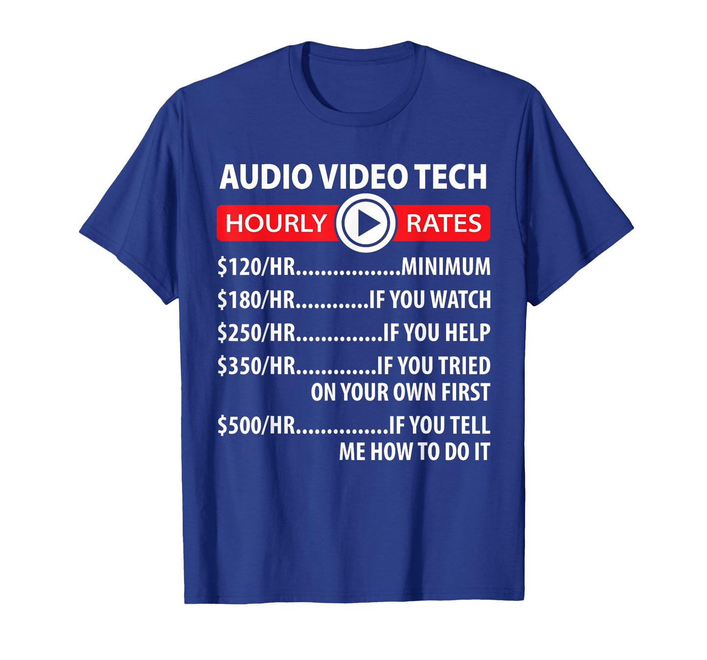 Audio Video Tech Hourly Rates Joke Shirt Funny A/V Installer T-Shirt