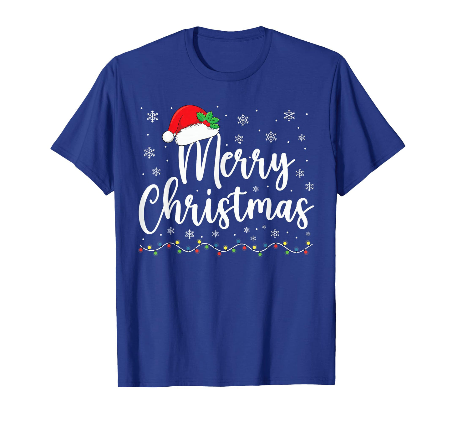 Merry Christmas Lights Santa Hat Xmas Family Matching Pajama T-Shirt