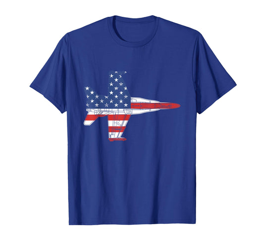 F18 Hornet Military Airplane Schematic Vintage American Flag T-Shirt for Women Men