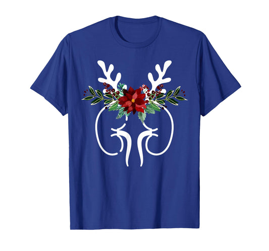 Anatomy Kidney Floral Reindeer Christmas Dialysis Nurse T-Shirt