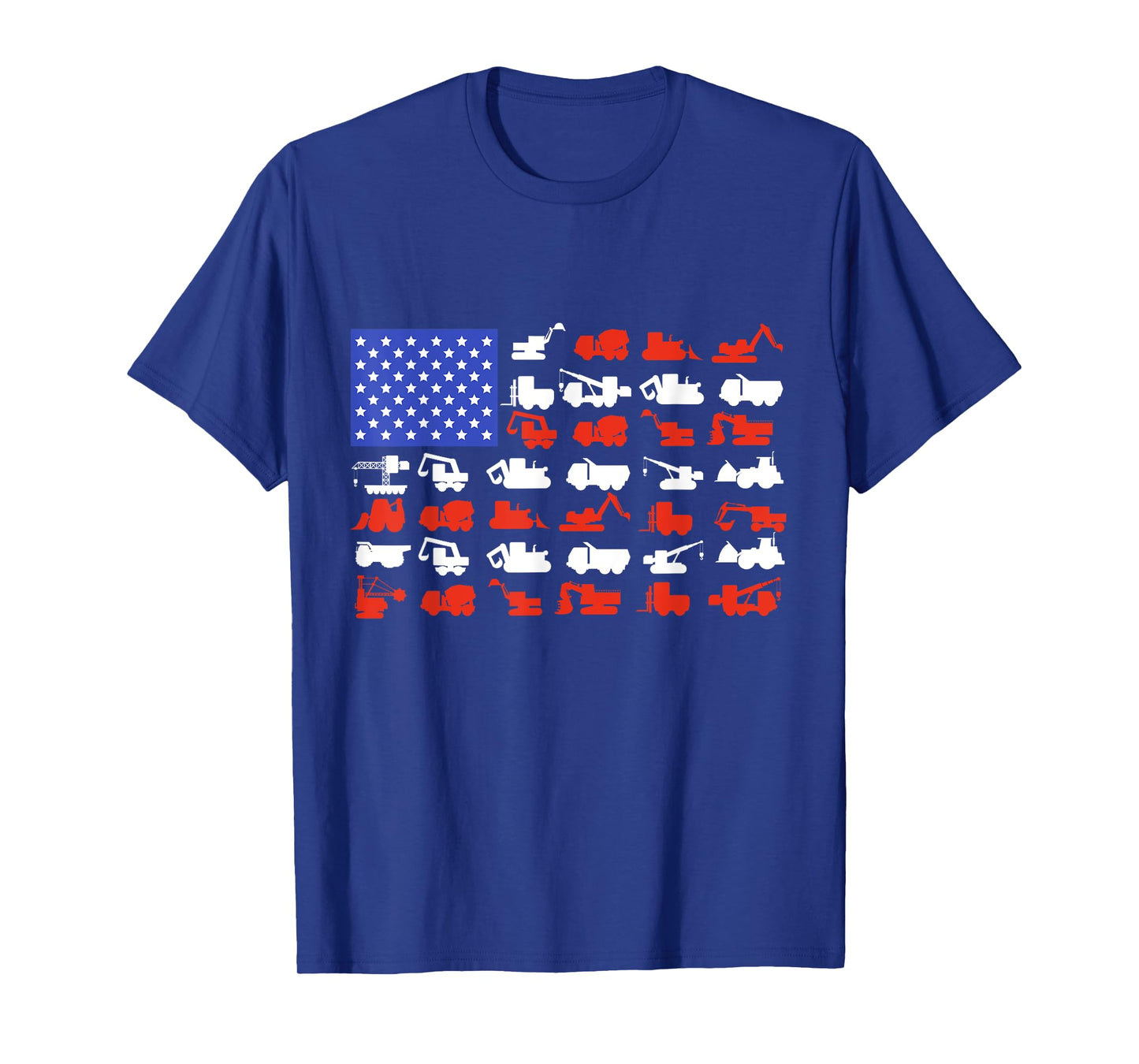 Construction Vehicles USA American Flag Excavator Trucks T-Shirt