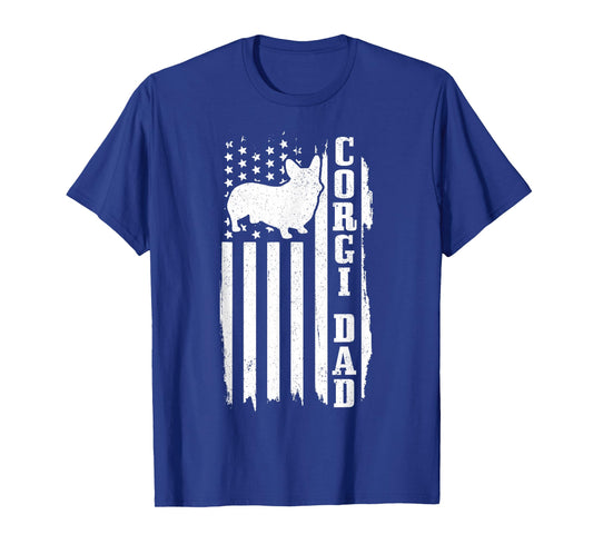 Corgi Dad Vintage American Flag Patriotic Corgi Dog T-Shirt