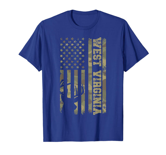 West Virginia Deer Hunter Vintage Deer Hunting Camo USA Flag T-Shirt