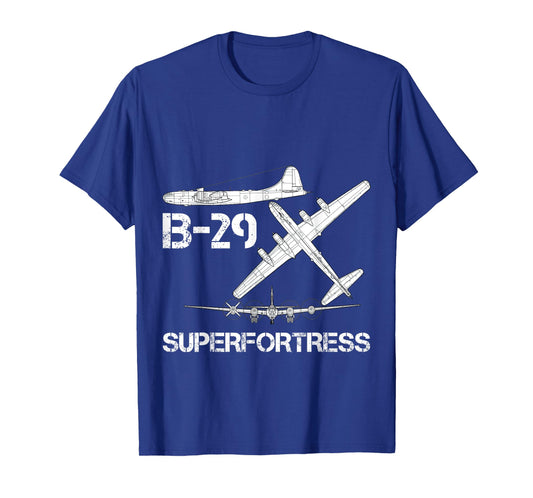 B-29 Superfortress WW2 Heavy Bomber Aircraft Blueprint T-Shirt