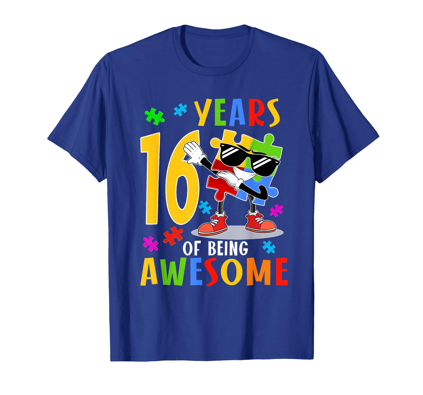 16 Years Of Being Awesome Birthday Dabbing Autism Puzzle T-Shirt