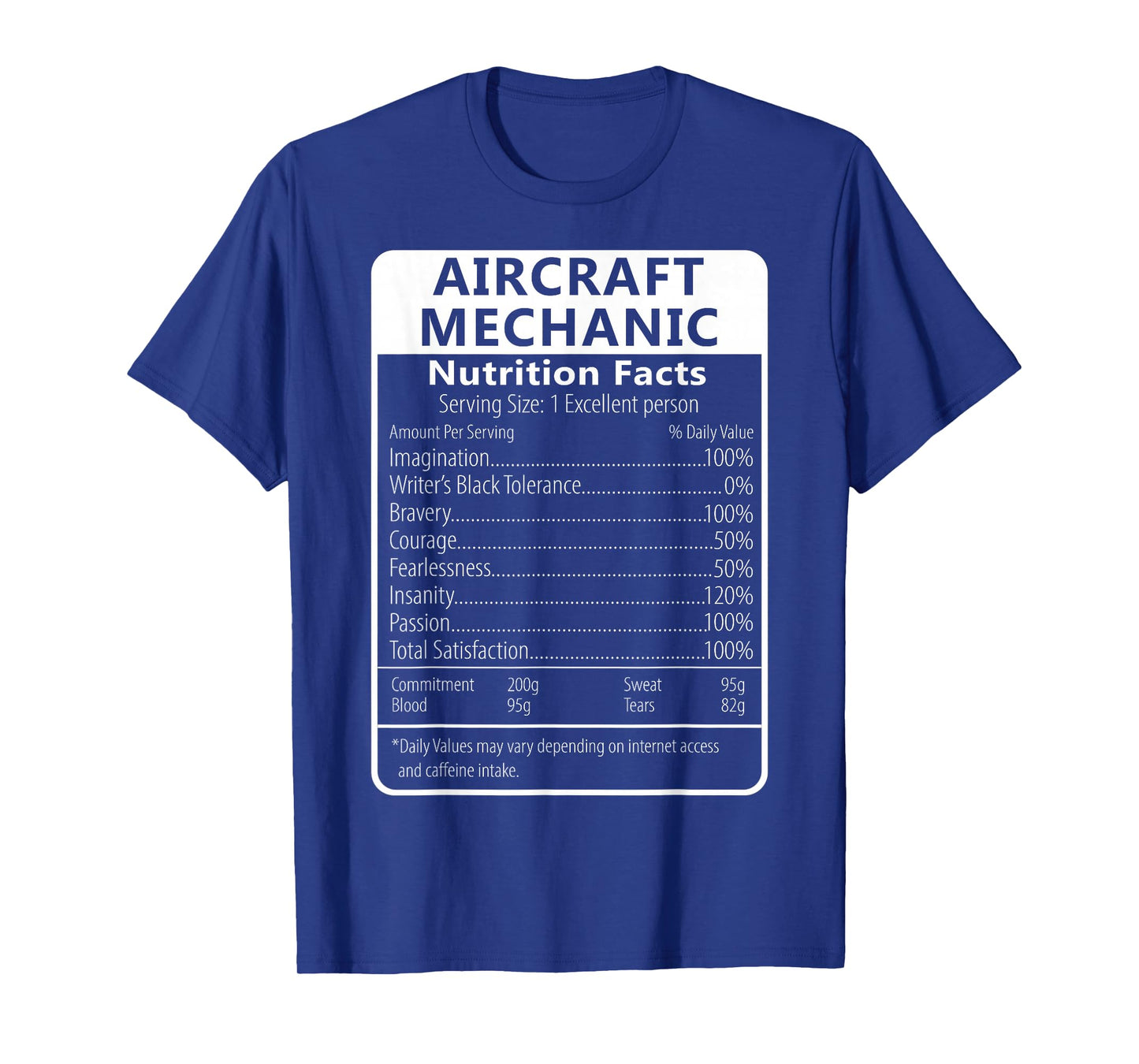 Aircraft Mechanic Nutrition Facts Sarcastic T-Shirt