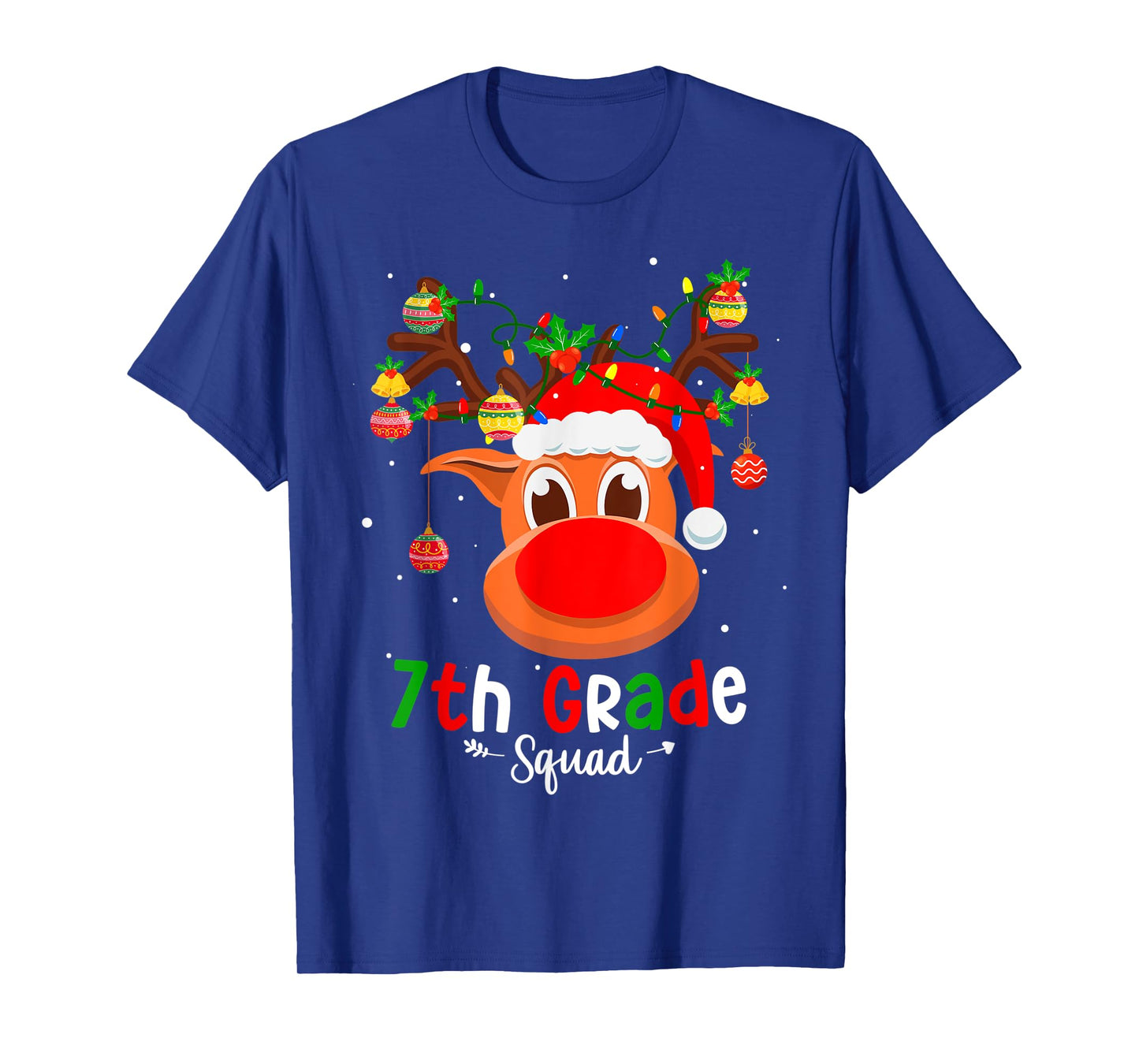 7th Grade Squad Plaid Reindeer Santa Hat Teacher Christmas Men Women Kids T-Shirt