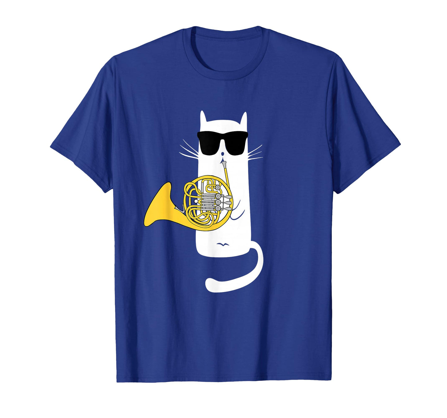 Funny Cat Wearing Sunglasses Playing French Horn T-Shirt