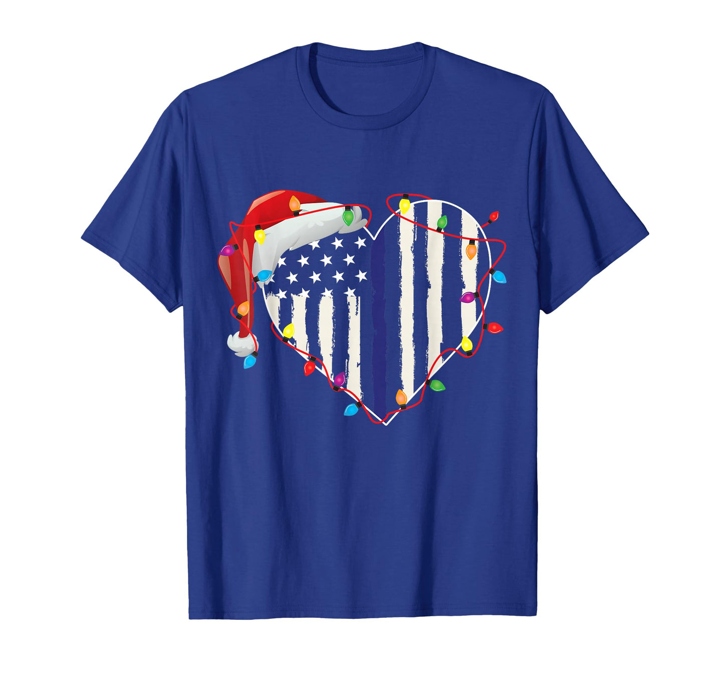 American Flag Blue Line Santa Hat Police Christmas Pajamas T-Shirt