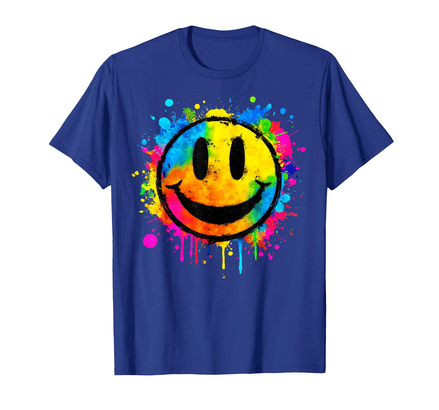 Cute Paint Splash Happy Smile Face 70s Tie Dye Smiling Funny T-Shirt