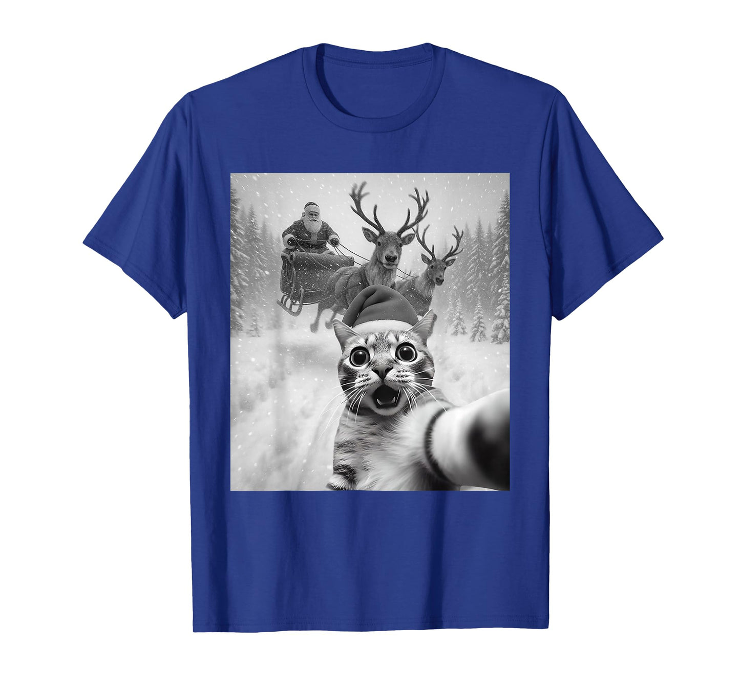 Funny Cat Selfie Santa Merry Christmas Xmas Pajamas Holiday T-Shirt