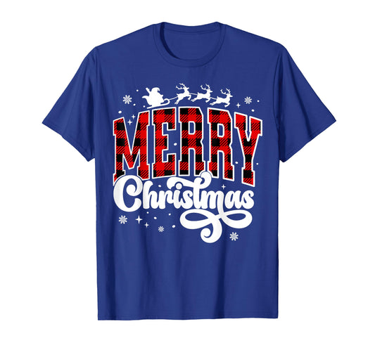 Merry Christmas Buffalo Plaid Red Santa Family Xmas Pajamas T-Shirt