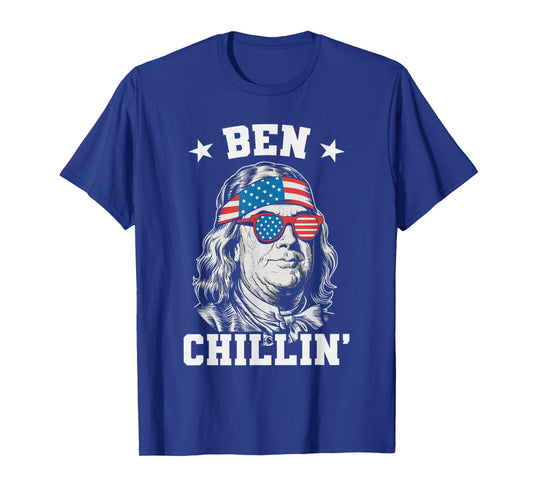Ben Chillin Funny 4th of July Ben Franklin American Flag T-Shirt