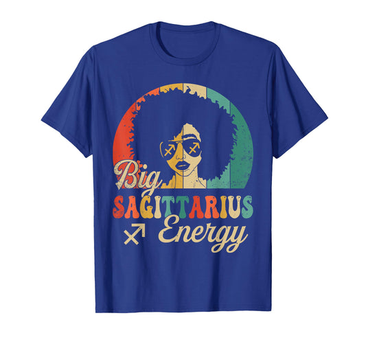 Big Sagittarius Energy Afro Woman Retro Sunset Zodiac Sign T-Shirt