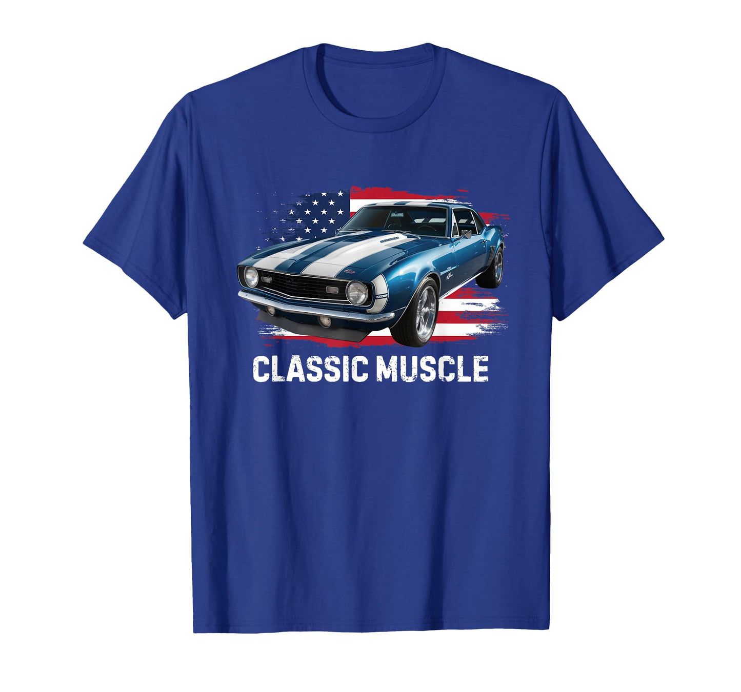 Patriotic USA Retro Flag Classic Vintage Muscle American Car T-Shirt